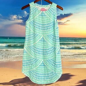 Island Company Captiva Dress Size XS 100% Linen Sleeveless Blue Green White